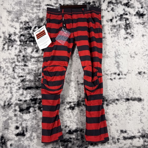 G Star Raw Elwood X25 Prison Stripe Print‎ Pants Mens 36x34 Skater Punk Lucas